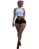 Women Plus Size Denim Shorts Sexy High Waist Strap Denim Hot Pants