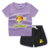 Children Pokemon Pikachu Tshirts & Shorts Casual Sports Sweat-Absorbent Suit Neutral