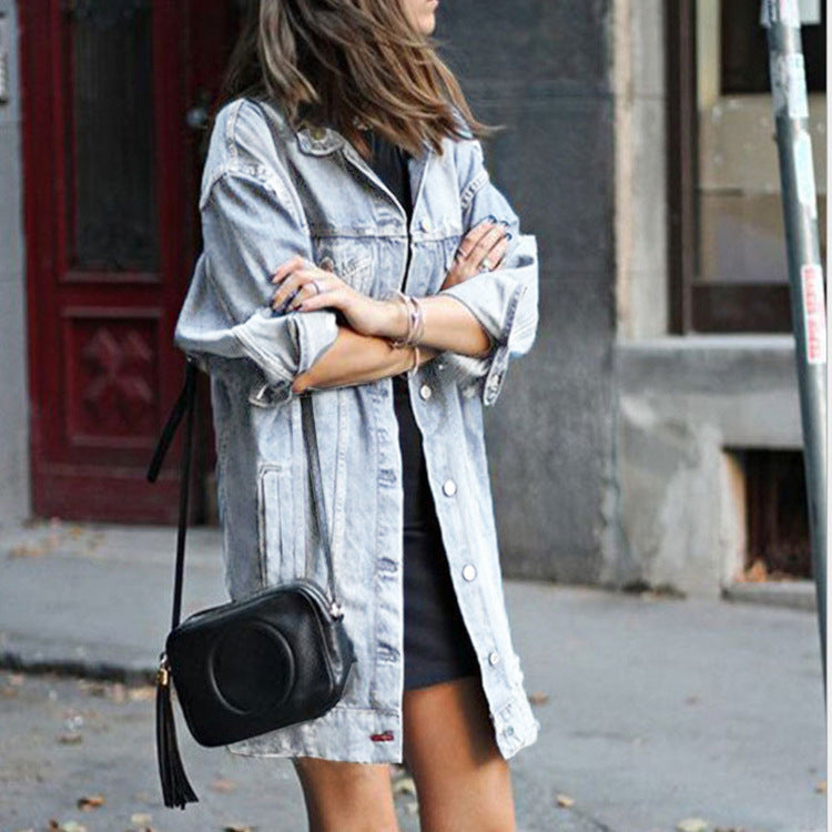 Beth Dutton Outfits Spring and Summer Mid-Length Dark Hole Denim Trench Coat
