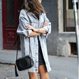 Beth Dutton Outfits Spring and Summer Mid-Length Dark Hole Denim Trench Coat