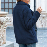 Women Sherpa Jacket Autumn and Winter Button Lapel Loose Fleece Shirt Cardigan Goat Hair Wool Coat