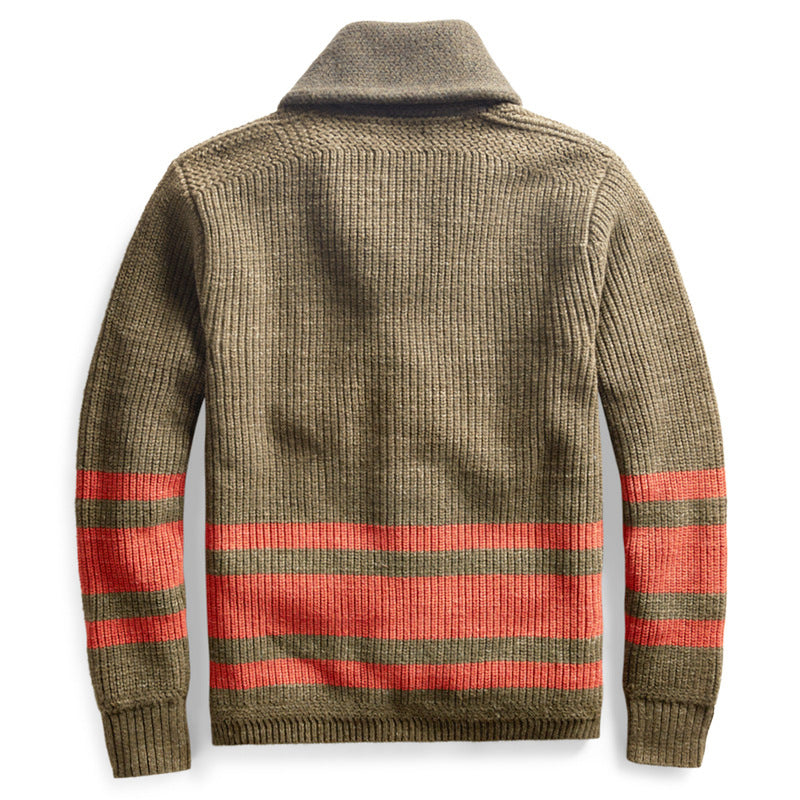 John Dutton Jacket Striped Color Matching Knitted Outer Lapel Zipper Cardigan Outerwear Sweater