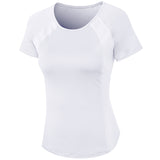 Moisture Wicking Shirts Women Tight Yoga Short Sleeve round Neck T-shirt Patchwork Breathable Quick-Drying Running Workout Clothes