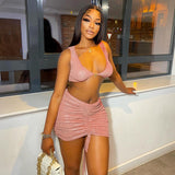 Women Top & Skirt 2 Piece Set Summer New Women's Clothing Fashion Sexy Low-Cut Vest Slim Fit Sheath Skirt Suit Women