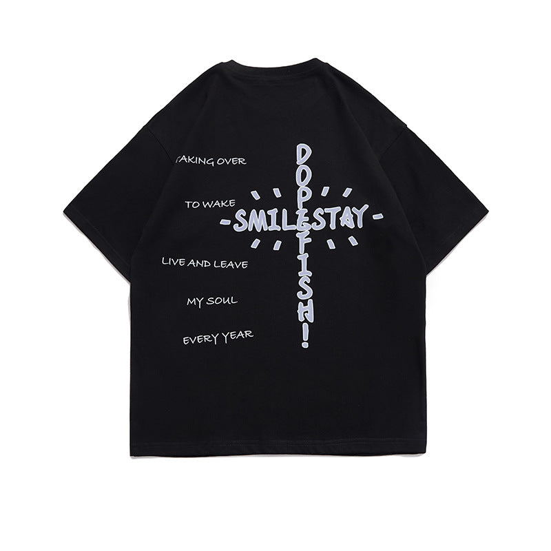 Men's T-shirt Short-Sleeved T-shirt Boys Summer Loose Half-Sleeved Cotton Printed Casual Couple's Tops T