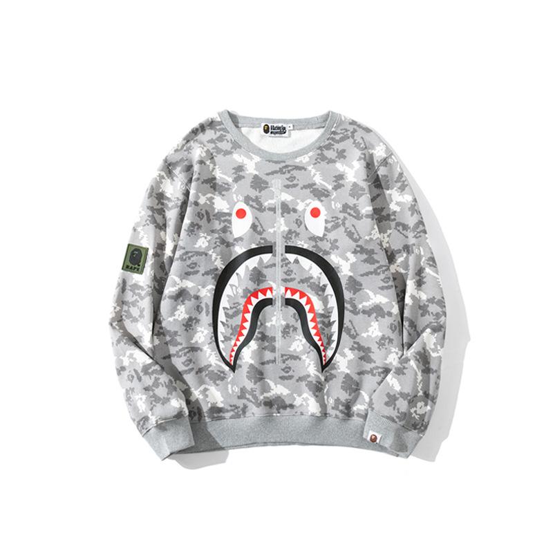 Shark Print Sweatshirts Digital Pixels Camouflage Pullover Sweater Men's and Women's round Neck Thin Coat