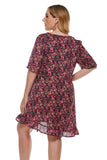 Women Plus Size Mini Dresses v Collar Printed Lace Up Dress