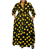 Women Plus Size Maxi Dresses Shirt Long Sleeve Dotted Prints Dress