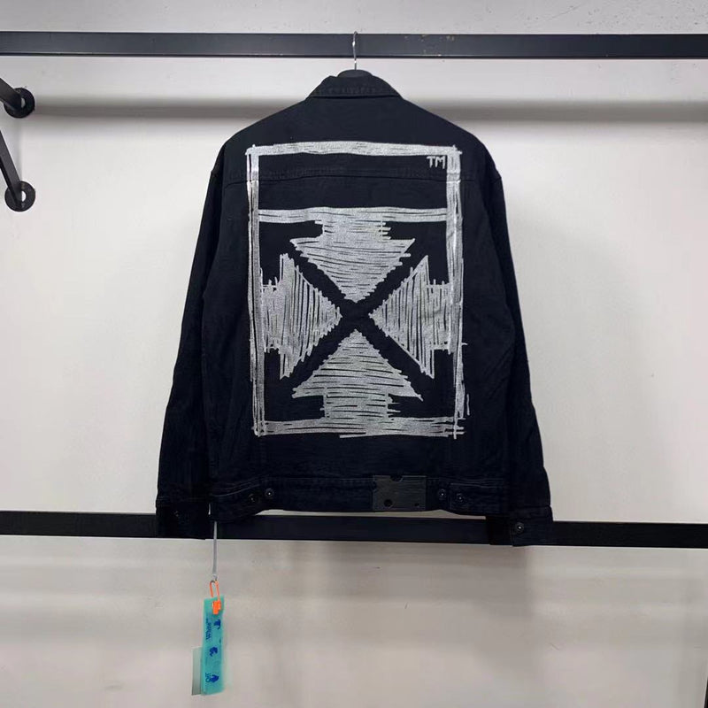 Off White Winter Coat Autumn and Winter Square Arrow Gilding Patterned Denim Jacket Men and Women