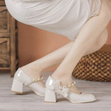 Nude Chunky Heel Retro Low Heel Mary Jane Shoes