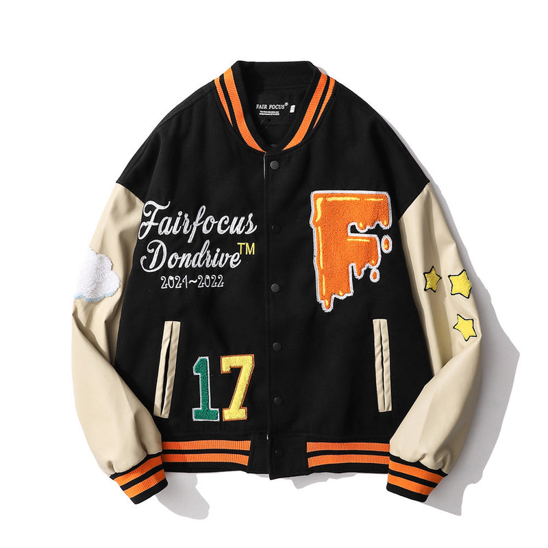 Letterman Jacket Outfit Senior Jackets Varsity Baseball Coat Men's Loose Lapel Jacket