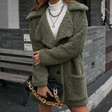 Women Sherpa Jacket Coat Loose Lapels Lamb Wool Trench Coat
