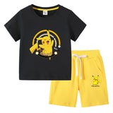 Children Pokemon Pikachu Tshirts & Shor Cotton Short-Sleeved Shorts Two-Piece Set