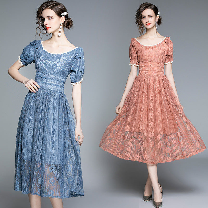 Prom Dresses French Retro Court Lace Dress Teenage Girl Fairy Two-Way Waist-Tight Off-Shoulder Dress