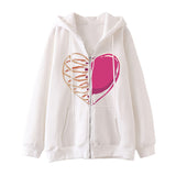 Skeleton Hoodie Winter Fleece Women's Long Sleeve Hoodie Heart-Shaped Clothes Printed Zipper