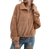 Women Sherpa Jacket Autumn and Winter Double-Sided Plush Lapel Short Top Drawstring Sweatshirt Coat