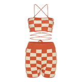 Women Top & Skirt 2 Piece Set Summer Backless Halter Vest Sheath Shorts Casual Suit