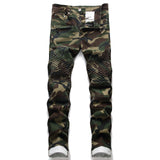 J Shaped Jeans Men's Jeans Slim Straight Camouflage Motorcycle plus Size