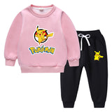 Children Pokemon Pikachu Hoodie & Pant Set Fleece Lined Padded Warm Keeping Winter Clothes Sweatershirt Suit