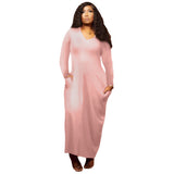 Work Dresses with Pockets Autumn and Winter New Large Size Women's Clothing Solid Color Sexy V-neck Dress