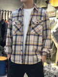 Mens Flannel Jacket Autumn and Winter Thickening Vintage Thick Brushed Washed Overalls Plaid Shirt Coat