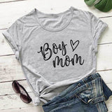 Boy Mama T Shirts Mother's Day Boy Mom Letter Heart Printing round Neck T-shirt