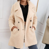 Women Sherpa Jacket Autumn and Winter Double Breasted Lamb Furry Coat Loose Lapels Plush Trench Coat
