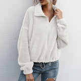 Women Sherpa Jacket Autumn and Winter Double-Sided Plush Lapel Short Top Drawstring Sweatshirt Coat