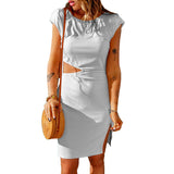 Nina Parker Dresses Short Skirt Solid Color Slim-Fit Hollow-out Split Dress