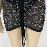 Bella Hadid Dress Sexy Rhinestone Dress Drawstring Ruffle Short Skirt