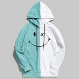 Smiley Face Hoodie Color Matching Stitching Casual Hoodie Jacket Stitching