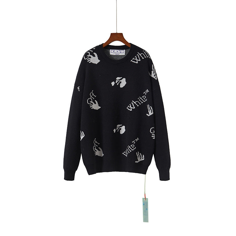 Off White Winter Sweaters Autumn and Winter Letter Pattern Crew Neck Pullover Sweater