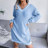 Sweater Dress Outfit With Tights 2 Piece Set V-neck Sweater Dress Knitted Dress