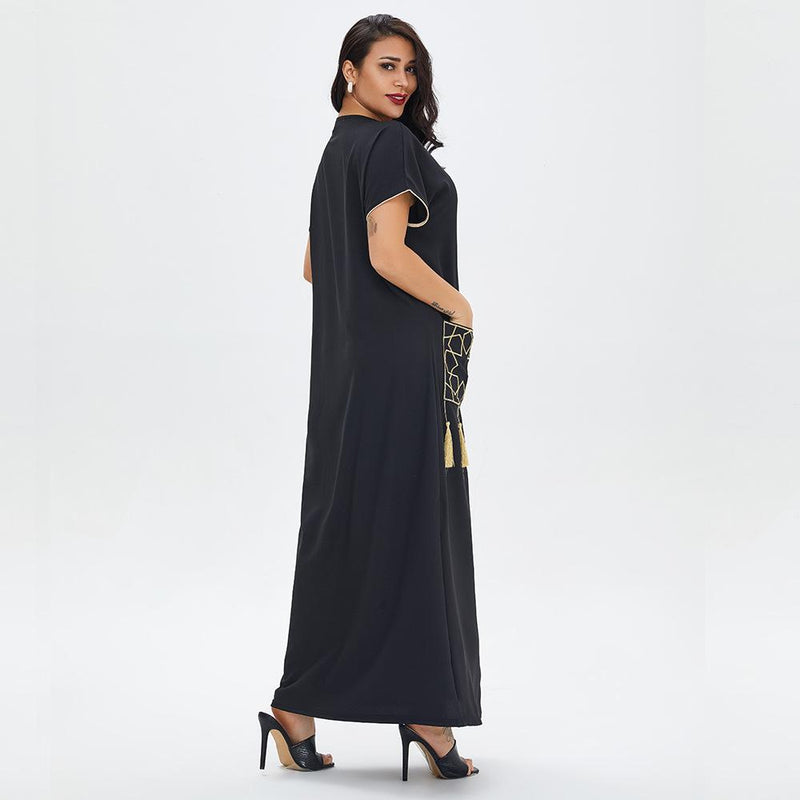 Muslim Women Stylish Kashibo Abaya Muslim Ladies Long Gown Islamic Clothing Jilbab Jalabiya Summer Short Sleeve Maxi Dress