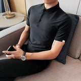 Men Polo Shirts Slim-Fit Stretch Striped Lapel T-shirt Men's Top