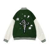 Letterman Jacket Outfit Senior Jackets Varsity Baseball Coat Cartoon Men Loose Stand Collar Coat