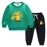 Children Pokemon Pikachu Hoodie & Pant Set Fleece Lined Padded Warm Keeping Winter Clothes Sweatershirt Suit