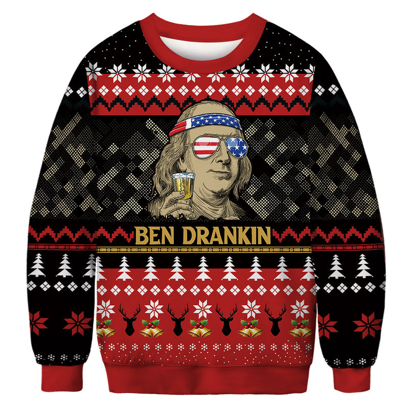 Black Christmas Sweater round Neck Sweater Casual Loose Couple Autumn and Winter