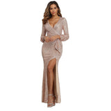 Kim Kardashian Marilyn Monroe Dress Split Long Sleeve Sequined Banquet Evening Dress for Women