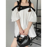 Kim Kardashian Marilyn Monroe Dress Summer off-Shoulder Solid Color French Loose Short Sleeve Shirt