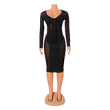 Kesha Black Dress Women's Fashion Sexy Mesh Stitching See-through Tied Dress