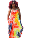 Women Plus Size Maxi Dresses Summer Loose Tie-Dye Sleeveless Strap Dress