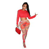 Jumpsuits Summer Women's Clothing Mesh Floral Print See-through Skinny Hip Raise Sports Leggings