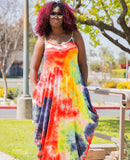 Women Plus Size Maxi Dresses Summer Loose Tie-Dye Sleeveless Strap Dress