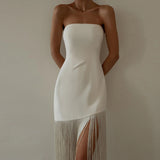 Emily Ratajkowski Dress Summer Tassel Sexy Tube Top Split Dress