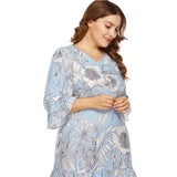 Women Plus Size Mini Dresses Fashion V-neck Printed Striped Ruffled Straight Dress