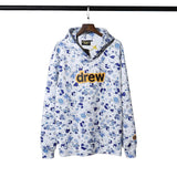 Justin Bieber Drew House Spring and Autumn Thin Fashion Brand Drew Smiley Face Full Printed Hoodie Hooded Sweater