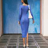 Women Summer Dresses Midi Dress  Spring Clothing Sexy Fashion See-through V-neck Long Sleeve Long Skirt Dress