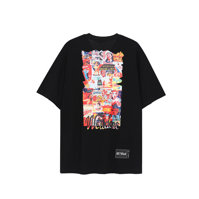 We11done T Shirt Summer Vintage Poster Letter Print round Neck Men and Women Short Sleeve