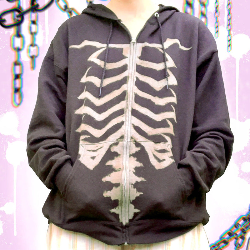 Skull Hoodie Halloween Skull Printed Jacket Coat Long Sleeve Zipper Sweater
